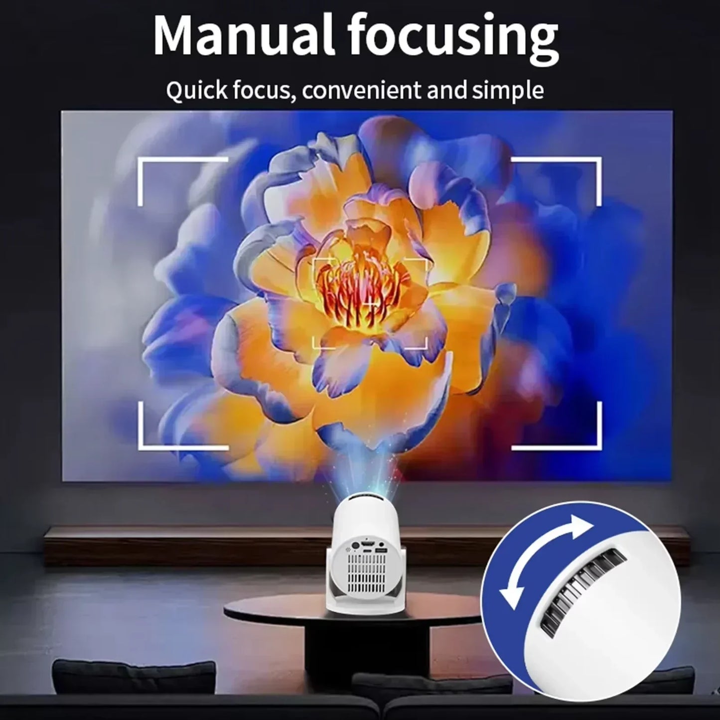 HY200 1080P Portable Projector, 270° Adjustable for Home Theater, Supports Smartphone/Tablet/PC Connection