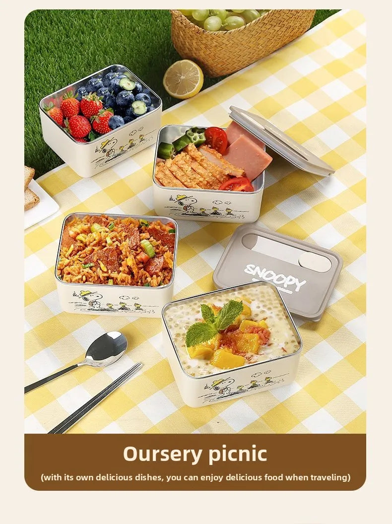 Cute Snoopy cartoon insulation lunch box multi-layer convenient to carry 304 stainless steel large capacity lunch box gift