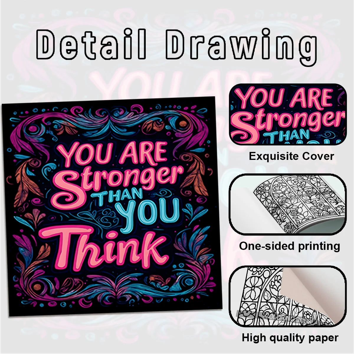 Adult Picture Book: Positive Affirmation Coloring and Doodle Art Journal - 24 Thick Pages for Creative Relaxation
