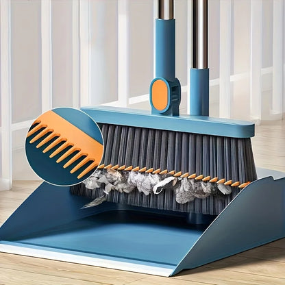 1set, Household Broom And Dustpan Set, Long Handle Floor Cleaning Broom Dustpan Set, Rotatable Broom And Dustpan With Comb Tooth