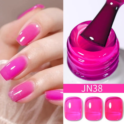 BORN PRETTY 10ml Wine Red Glitter Jelly Nude Gel Nail Polish Soak Off Translucent Color UV Light Cure for Nail Art DIY at Home