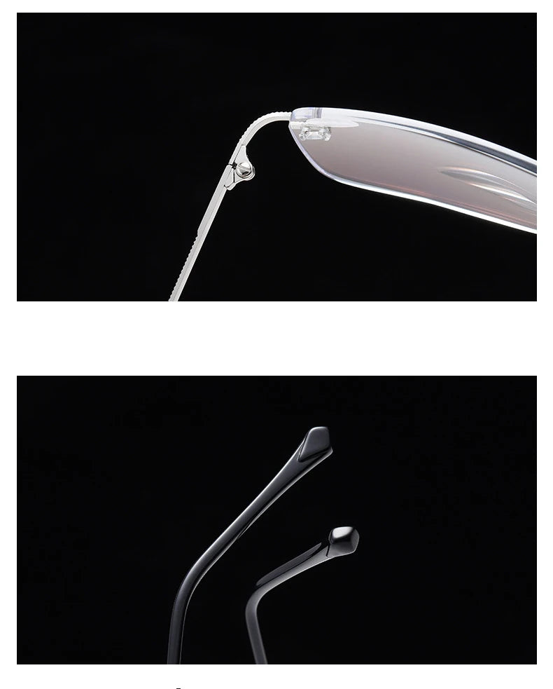 Men's Anti Blue Light Blocking Reading Glasses Cut Frameless Metal HD Lens Eyewear Women Prescription Presbyopic Glasses +400