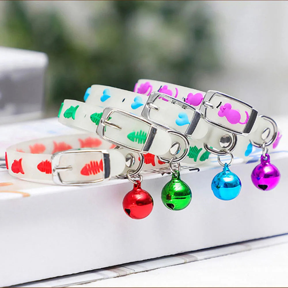 Fashion Pet Glowing Collars with Bell Glow at Night Dogs Cats Necklace Light Luminous Neck Ring Accessories for Kitten and Puppy