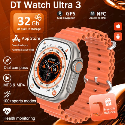 DT Ultra 3 Pro Smart Watch HD AMOLED Screen 32GB MP3 MP4 Player  APP Store GPS Navigator ChatGPT NFC Sports Smartwatch Men Women