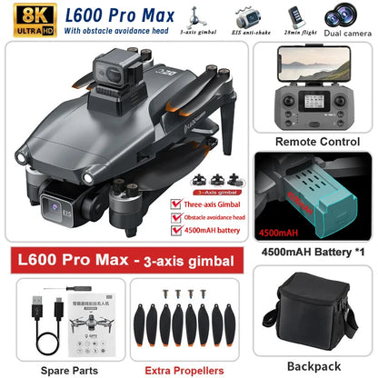 2025 New L600 PRO MAX GPS Drone 5KM 4K Professional HD Dual Camera 3-Axis Gimbal 360 Obstacle Avoidance Brushless Quadcopter Toy