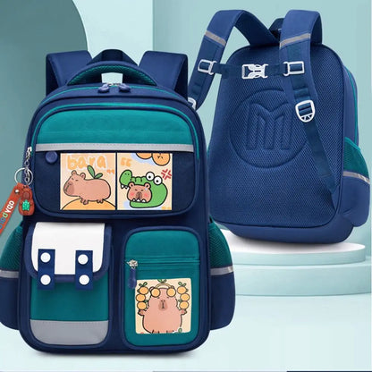 Multi-Compartment Capybara Backpack Waterproof Oxford Cloth Cartoon Animal School Bag Lightweight with Reflective Strip