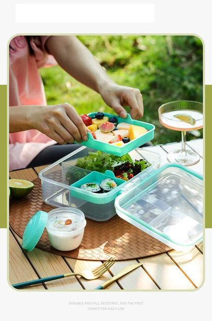 Portable Handle design Double layer Lunch box Compartment Bento Boxes Students Toddler Bento Containers Outdoor Salad Picnic box