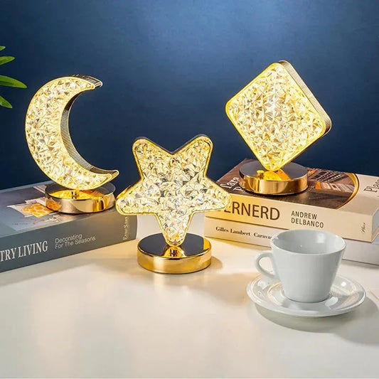 Night Light Bedroom Crystal Touch Dimming Room Home Decor Aesthetics USB Bedside LED Ambient Table 3D Moon Lamp