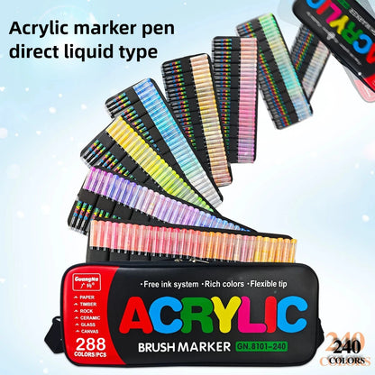 168-288 Colors Liquid Acrylic Marker Pens,Brush Soft Tip Juicy Ink Art Supplies For Students,GuangNa Stationery School Supplies