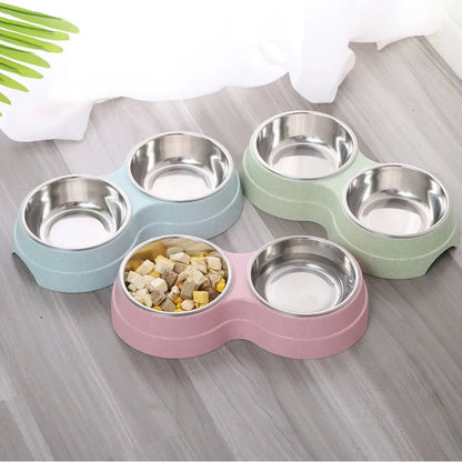 Pet Cat & Dog Dual Bowl - 2-in-1 Food & Water Bowl for Medium Cats, Puppies, Pet Feeding Supplies