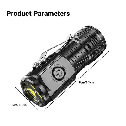Powerful 3LED Super Bright Flashlight Portable Mini Burst Flash Torch Rechargeable Emergency Spotlight with Pen Clip Tail Magnet