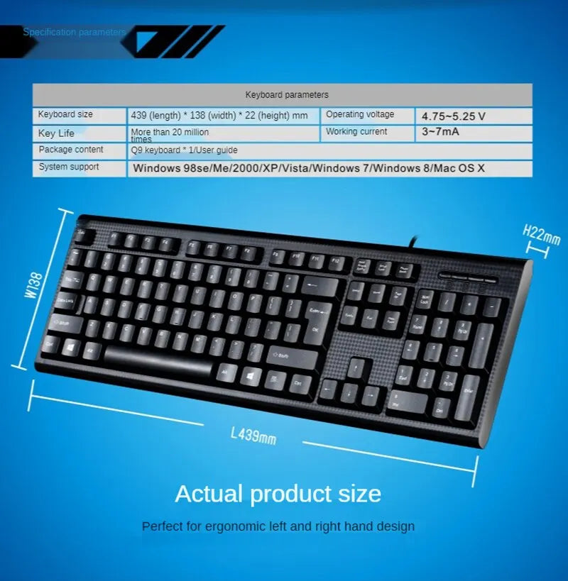 Q9 Single Keyboard USB Square Mouth Business Office Home PS2 Round Hole Wired Desktop Computer