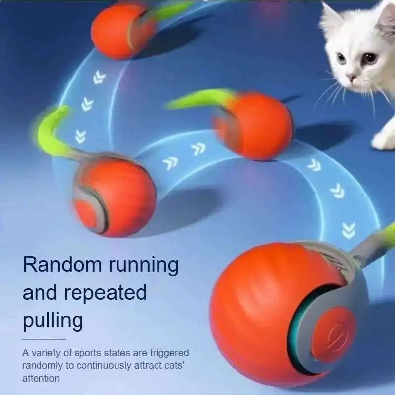 Smart Interactive Cat Toys Ball Automatic Rolling Ball with Faux Tail USB Rechargeable Electric Pet Toy for Teaser and Training