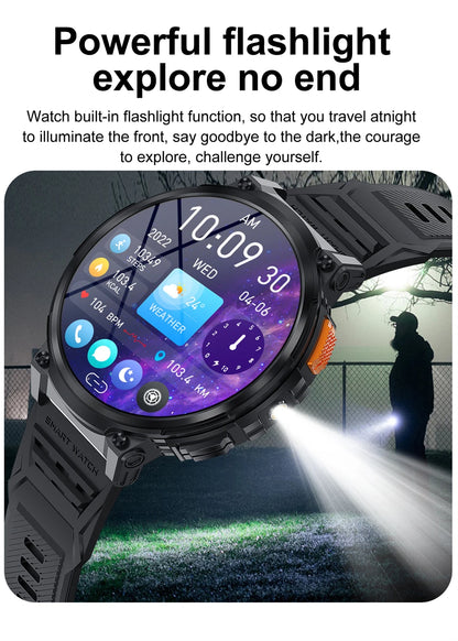 LIGE 1.85"HD Screen Outdoor Sport Smartwatch Men Heart Rate Flashlight Watch 730mAh Battery Waterproof Wireless Call Smart Watch