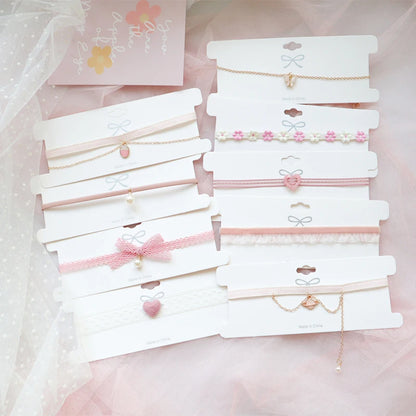 Fashion Women's Choker Necklace Lovely Gothic Pink Lace Pearl Pendant Elastic Short Clavicle Necklace Jewelry Gift For Girls
