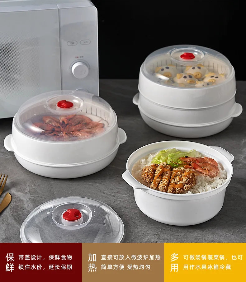 Microwave Oven Special Box Household Plastic Heating Fresh Keepeing Box with Lid Steamed Bun Instant Noodles Kitchen Bowl