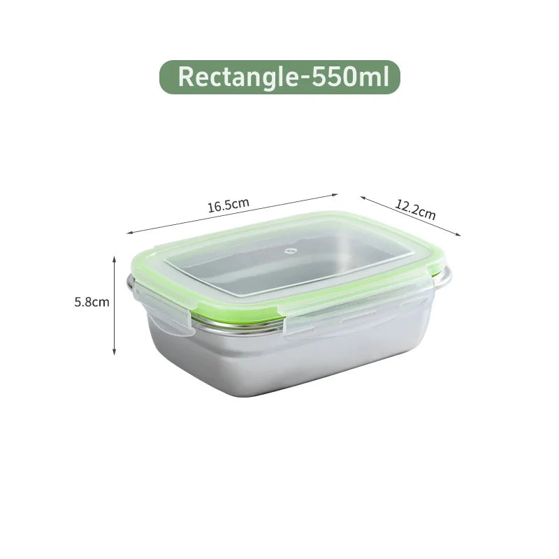 304 Stainless Steel Fresh-keeping Box Sealed Leak Proof Lunch Box Fruit Box with Lid Dumpling Container Refrigerated Storage Box