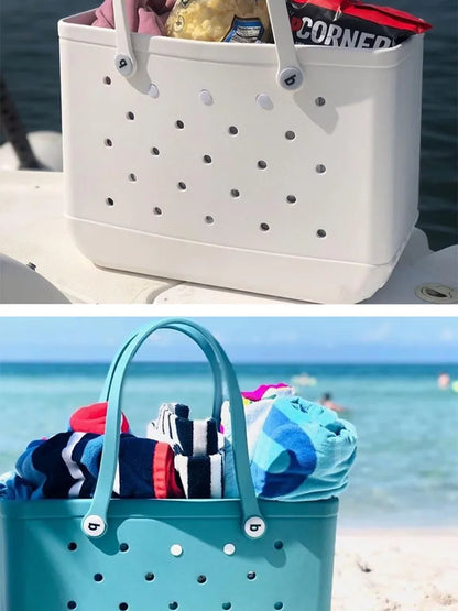 M/L/XL Fashion Beach Bags EVA Rubber Waterproof Storage Baskets Travel Shopping Handbag Women Shoulder Solid Color Tote Bag