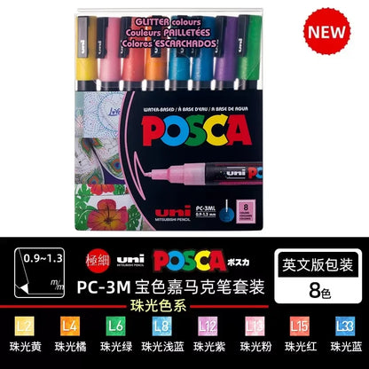 Japan Uni POSCA Marker Pen Set Acrylic Graffiti Drawing Permanent Waterproof Children's Drawing PC-3M/1M/5M Fabric Art Supplies