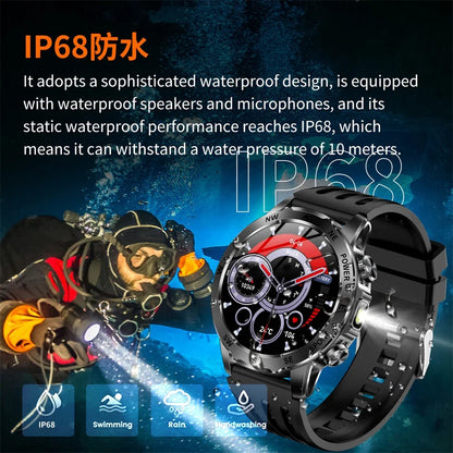 Outdoors Smart Watch Men Women BT Call Health Music 800Mah Battery Smartwatch Flashlight Compass Sports Fitness IP68 Waterproof