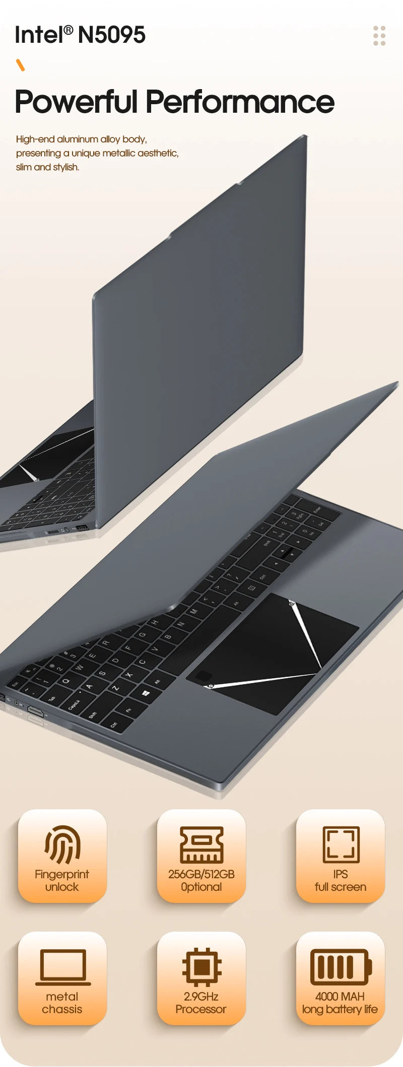 Laptop 15.6 Inch Intel N5095 Windows 10 Notebook Computer 16GB DDR4 512GB SSD 4000mAh Business Study Gaming Portable Laptop