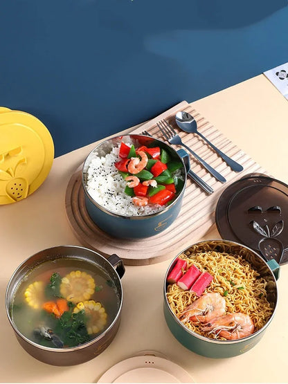 Ramen Bowl 304 Stainless Steel Noodle Bowl with Lid Heat Resistant Instant Noodles Bowls Cooker Tableware Kitchen Accessorie