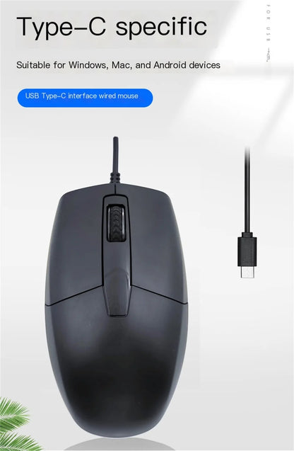 Wired Type-C Mouse Plug And Play System Compatible Light Weight Portable Low Noise Button Office Use Mause Business Office Mice