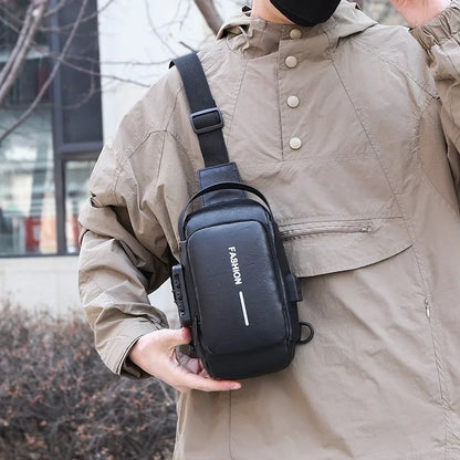 Men's Multifunction Anti-theft USB Chest Bag, Sling Shoulder Bag, Password Lock Crossbody Bag Suitable for Cycling
