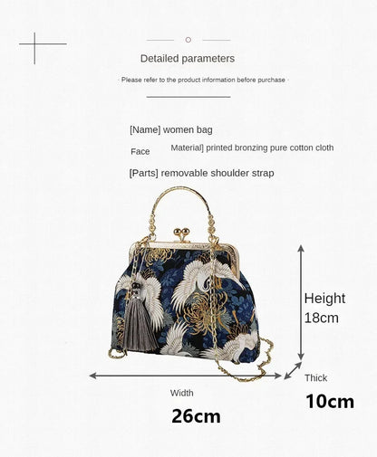 Fashion Vintage Fringe Bag Small Shell Bags Chain Women Shoulder Crossbody Bag Crane Flying Women's Handbags Purses Embroidery