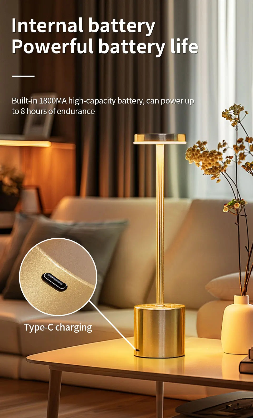 2pcs USB Rechargeable LED Desk Lamp Stepless Dimming Tricolor Touch Night Light Bedside Light Bar Hotel Decoration