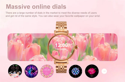 1.04 inch AMOLED Screen Fashion Ladies Smart Watch Screen Always Display Bluetooth Call Smartwatch Metal Body Small Screen Watch
