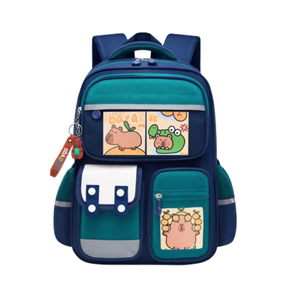 Multi-Compartment Capybara Backpack Waterproof Oxford Cloth Cartoon Animal School Bag Lightweight with Reflective Strip