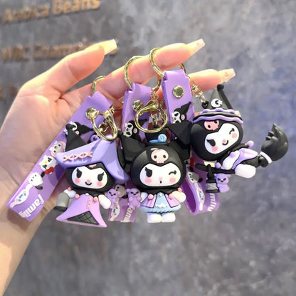 MINISO Cartoon Sanrio Cute Gothic's PVC Key Chain Bag Pendant Doll Rebellious Kuromi Pendant Car Key Chain for Kid Birthday Gift
