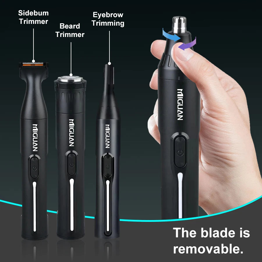 4-in-1 Professional Grooming Kit, USB Rechargeable Nose & Ear Hair Trimmer, Beard and Eyebrow Razor, Men'S Personal Care Tools