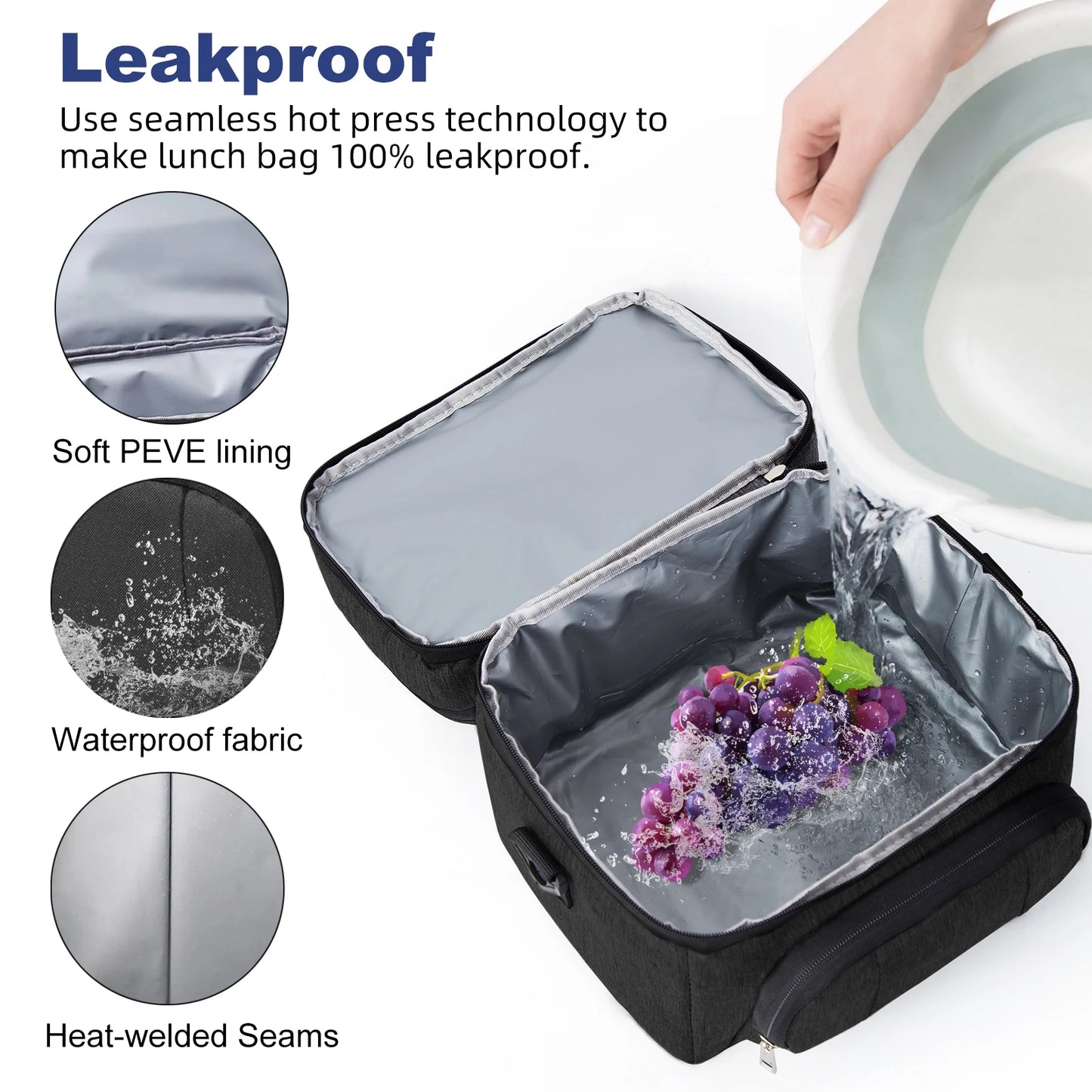 Double Insulated Lunch Bag Layer Portable Thermal Lunch Box Waterproof Picnic Heat Insulating Bag with Adjustable Strap