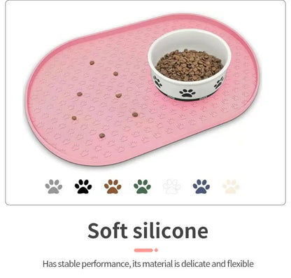6-color available pet meal MATS, dog eating MATS, pet dog feeding MATS, silicone material, oval shape, easy to clean