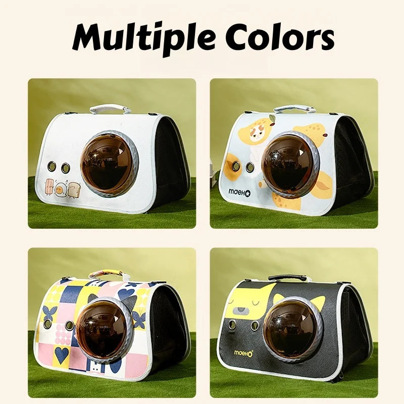 Foldable Cat Carrier Backpack – Cute Cartoon Design with Airflow Vents & Shoulder Strap Interface,  Pet Travel Bag for Cats