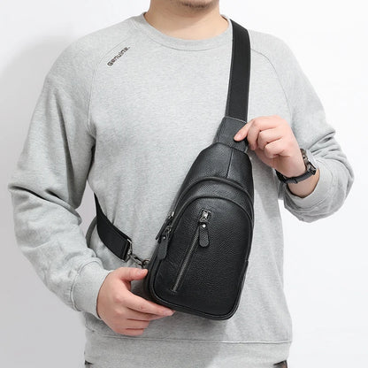 100% Genuine Leather Men Chest Bag Male Shoulder Bag Messenger Bag Casual Crossbody Bag Fashion Men's Purity Handbag