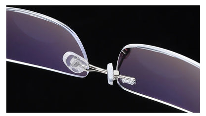 Men's Anti Blue Light Blocking Reading Glasses Cut Frameless Metal HD Lens Eyewear Women Prescription Presbyopic Glasses +400
