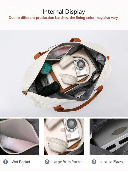 Nylon Travel Duffle Bag with Shoe Compartment, Large Capacity Argyle Pattern Casual Weekender Overnight Gym Storage Bag