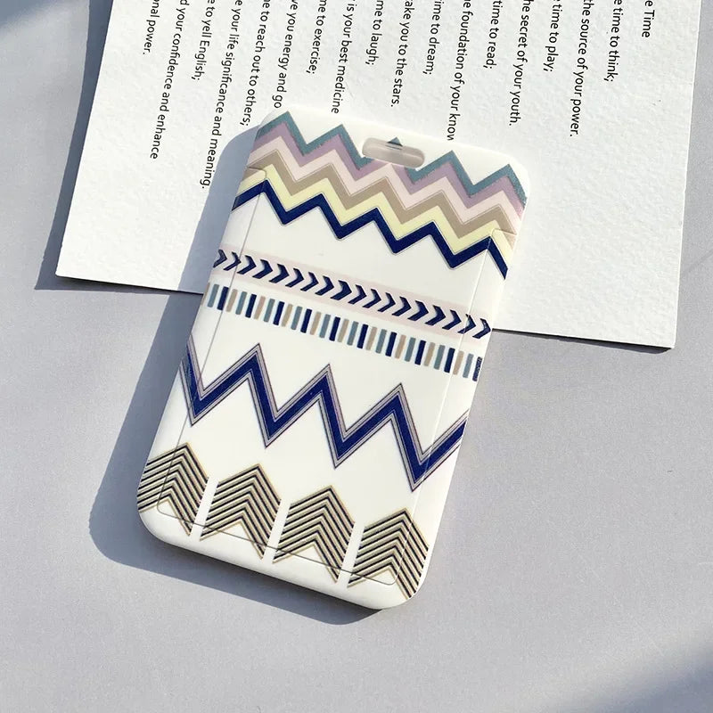 Student Identity Badge Card Cover with Neck Strap Bag Geometric Women Men Work Badge Bus Credit Card ID Holder Bags with Lanyard