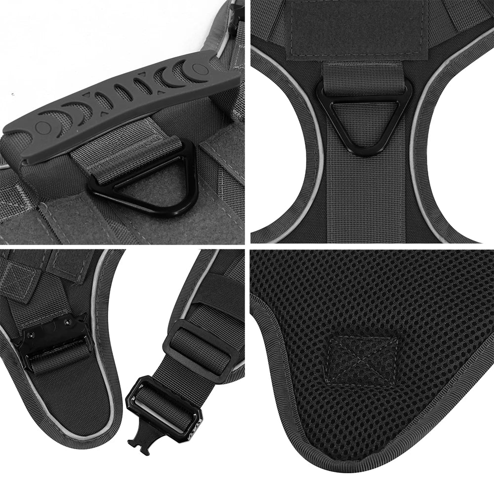 4 Metal Buckles Dog Harness Reflective Military Tactical Pet Training Walking Vest Soild Harnesses with Handle For Large Dogs