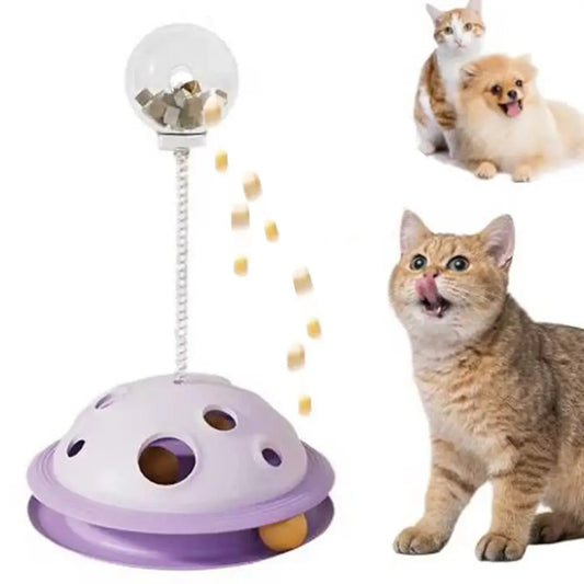 Plastic Cat Leaking Food Ball Detachable Interactive Cat Turntable Toy with Spring Rod Cat Track Kitten Playing Balls Toy