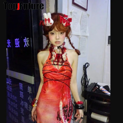 Women Y2K Girl bloody punk Harajuku Gothic Lolita sick injured short necklace Halloween cosplay props subculture Chokers Choker