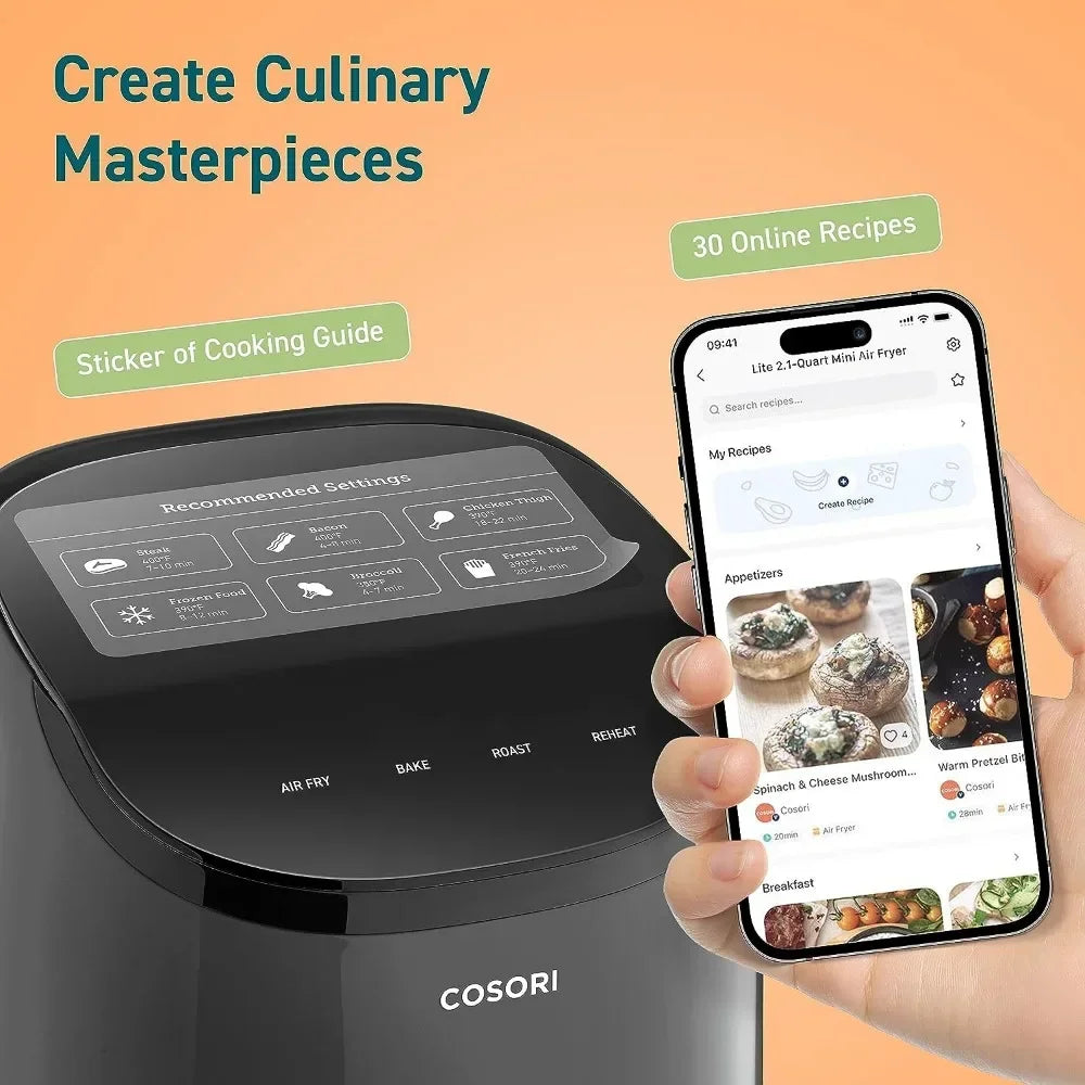t Mini Air Fryer 2.1 Qt, 4-in-1 Small Airfryer, Roast, Reheat, Low-noise, Nonstick and Dishwasher Safe Basket, 30 In-App Recipes