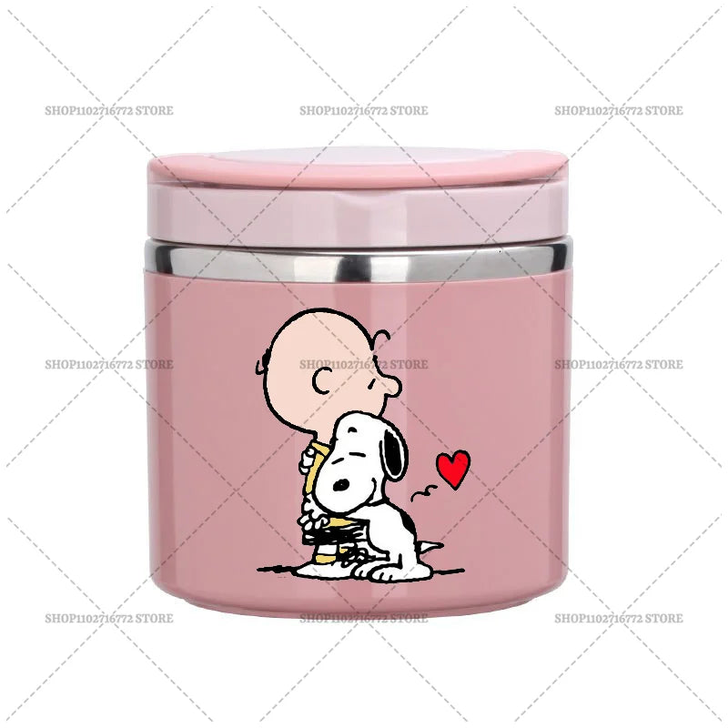 630ml Snoopys Food Thermal Jar Insulated Soup Cup Stainless Steel Vacuum Lunch Box with Handle Portable Sealed Bento Boxes Gift