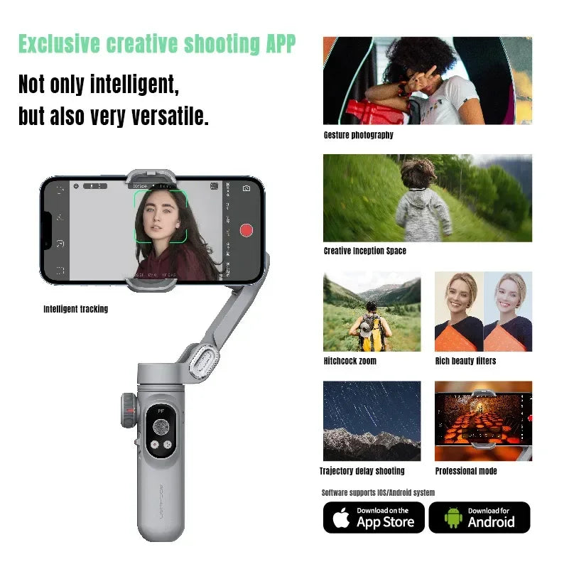 3-Axis Handheld Stabilizer Wireless Charger LED Display Light Focusing Wheel for iOS Android Phones Smart X Pro Universal Joint