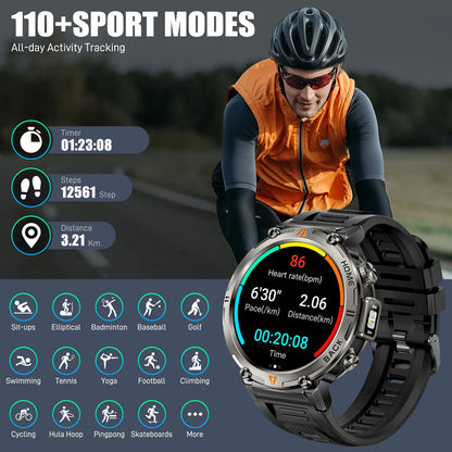 EIGIIS KE3 Smart Watch 3ATM Waterproof Original Design For Men Bluetooth Call Health Monitor With Flashlight 100+ Sports Modes