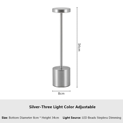USB Rechargeable LED Table Lamp Touch Switch Three Colors Metal Desk Lamp Bedside Lamp Hotel Bar Bedroom Decoration Night Light