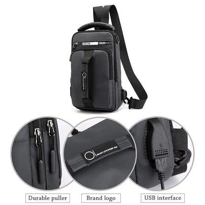 Anti-theft Chest Shoulder Bag Men's Sling Crossbody Bag Messenger Backpack USB Port Bag